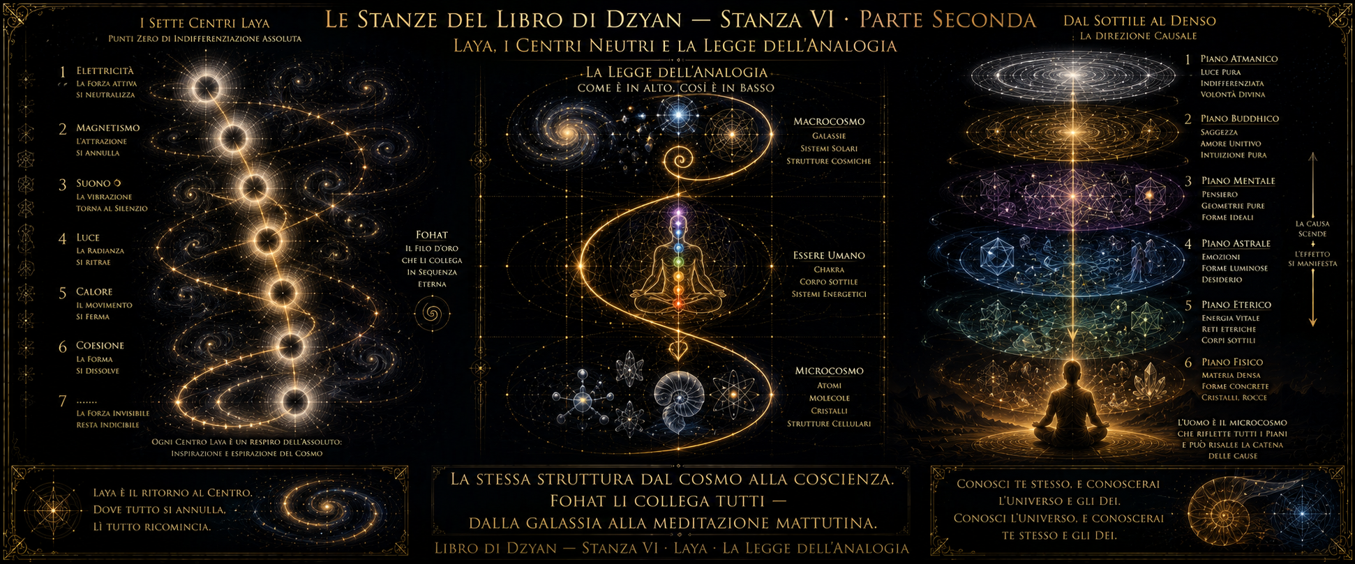 Stanza VI Parte Seconda — Sette Centri Laya, Legge dell'Analogia con tre scale, sei piani con direzione causale